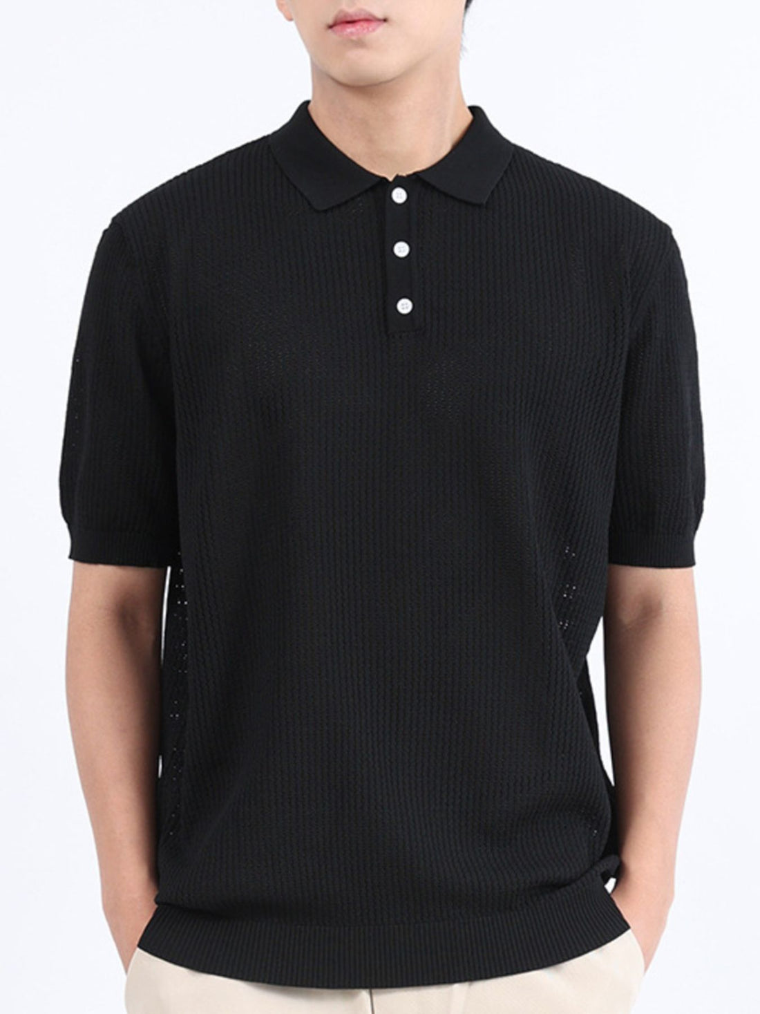 Men's Plus Size Textured Knit Short Sleeve Polo Shirt - cas7m
