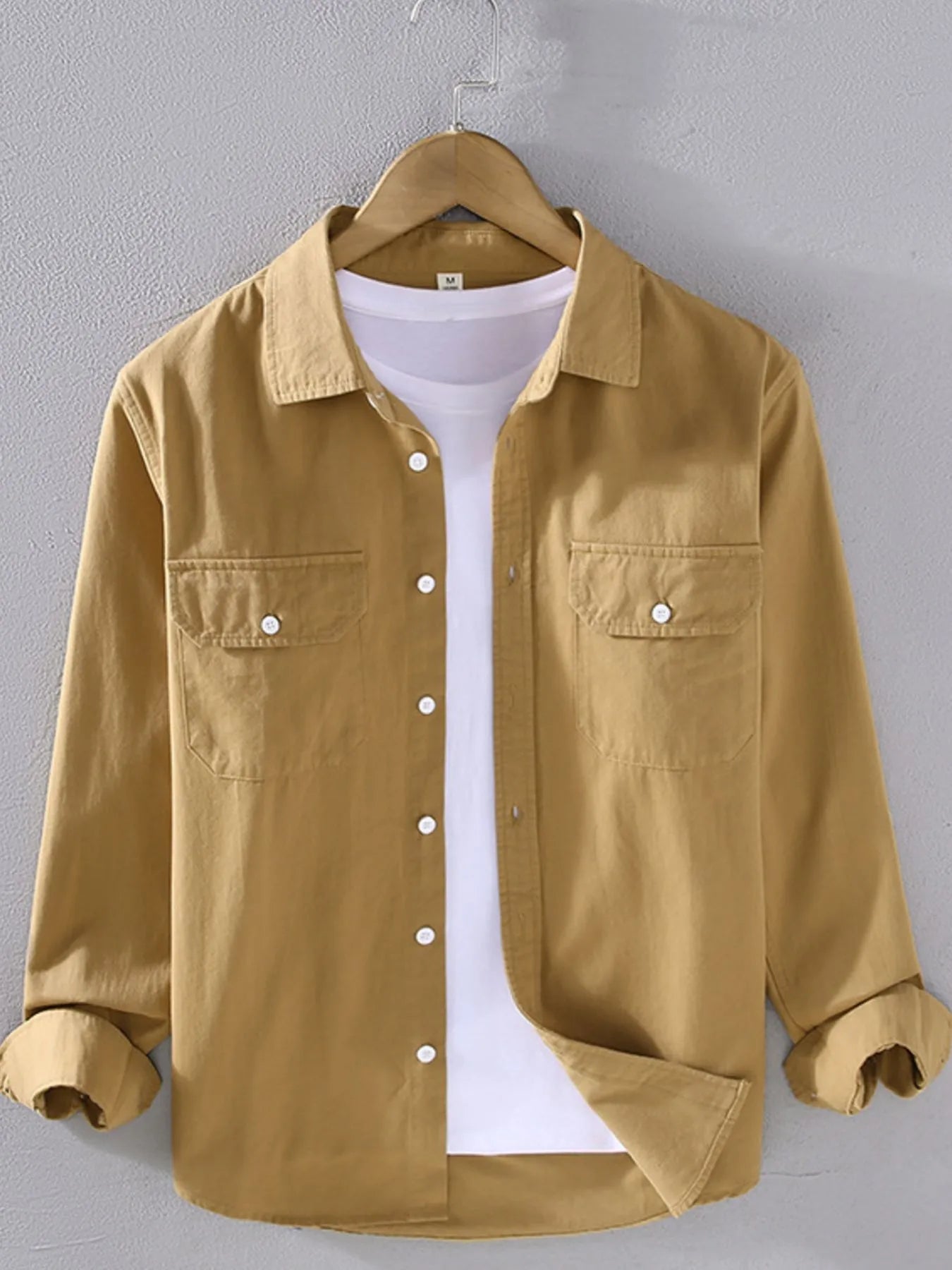 Men's Plus Size Button Up Long Sleeve Shirt - cas7m