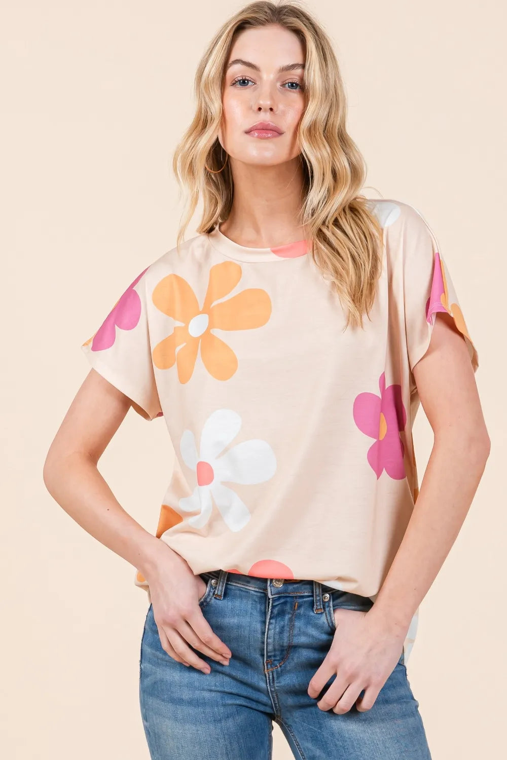 BOMBOM Floral Short Sleeve T-Shirt - cas7m