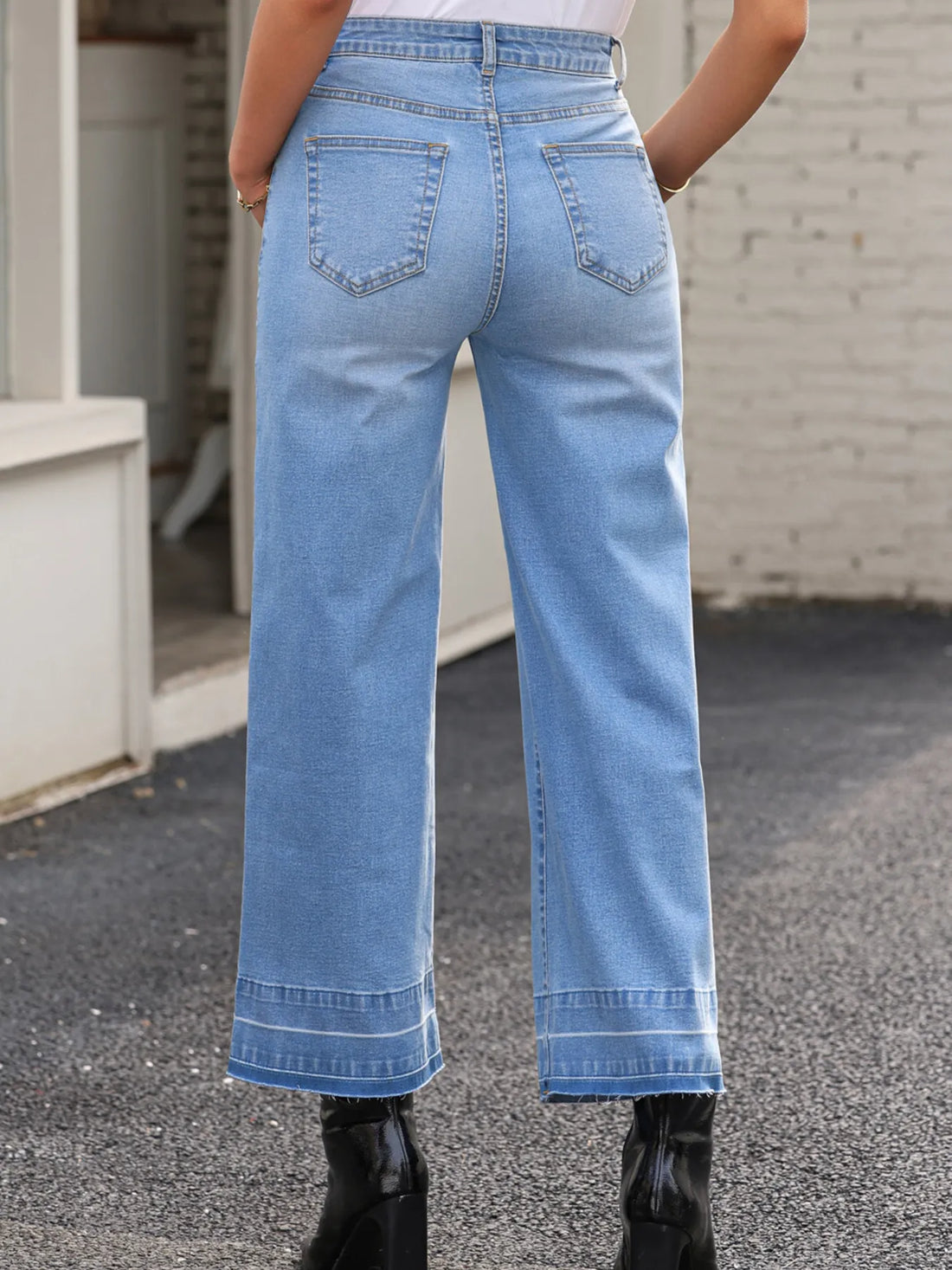 High Waist Wide Leg Washed Jeans - cas7m