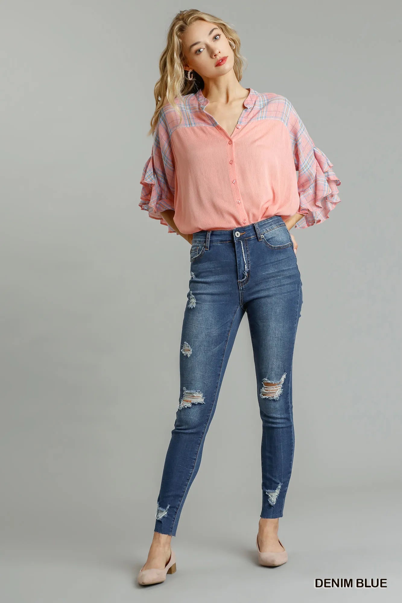 Umgee Distressed Skinny Jeans with Pockets - cas7m
