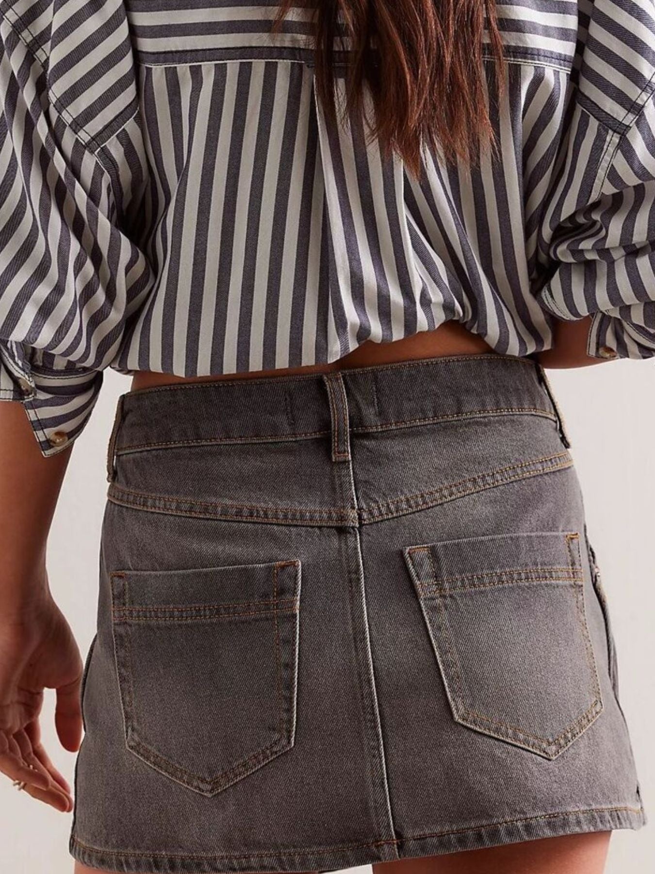Asymmetrical Button-Front Denim Skort - cas7m