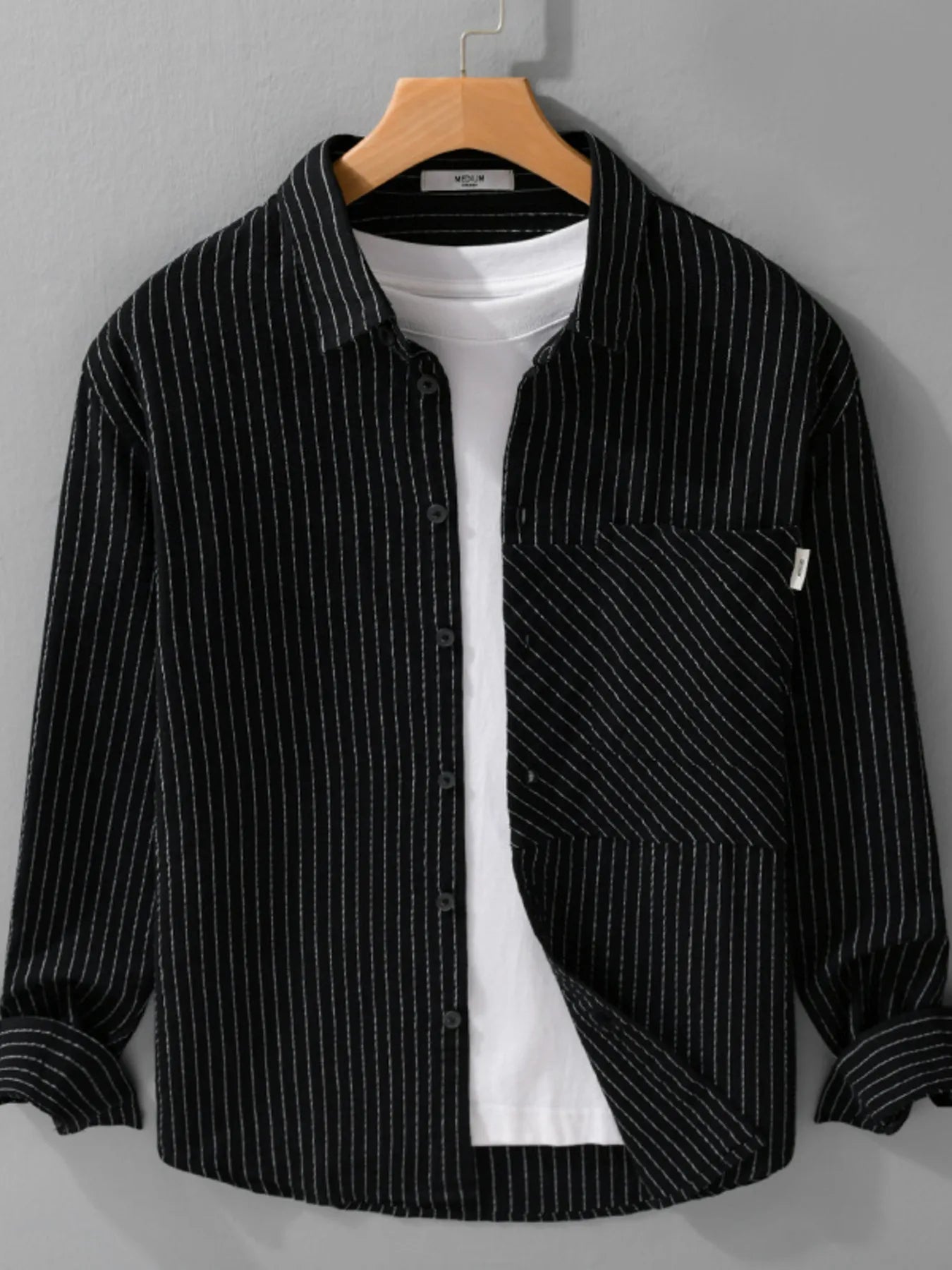 Men's Plus Size Striped Long Sleeve Button-Up Shirt - cas7m