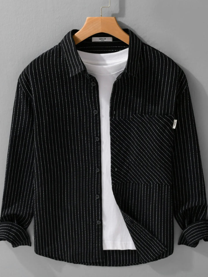 Men's Plus Size Striped Long Sleeve Button-Up Shirt - cas7m