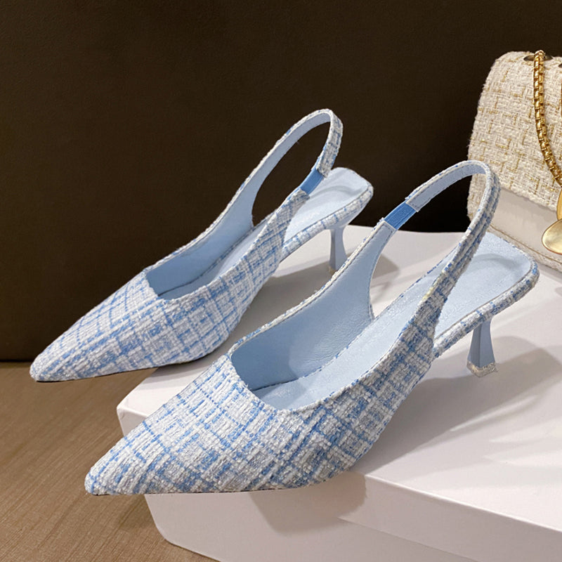 Blue Pointed Toe High Heels Slingbacks for Women