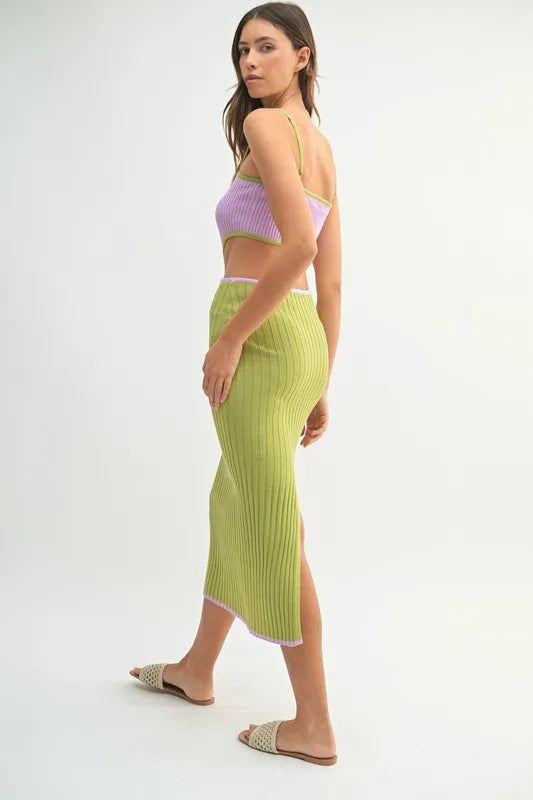 MABLE Ribbed Knit Color Block Cutout Midi Dress - cas7m