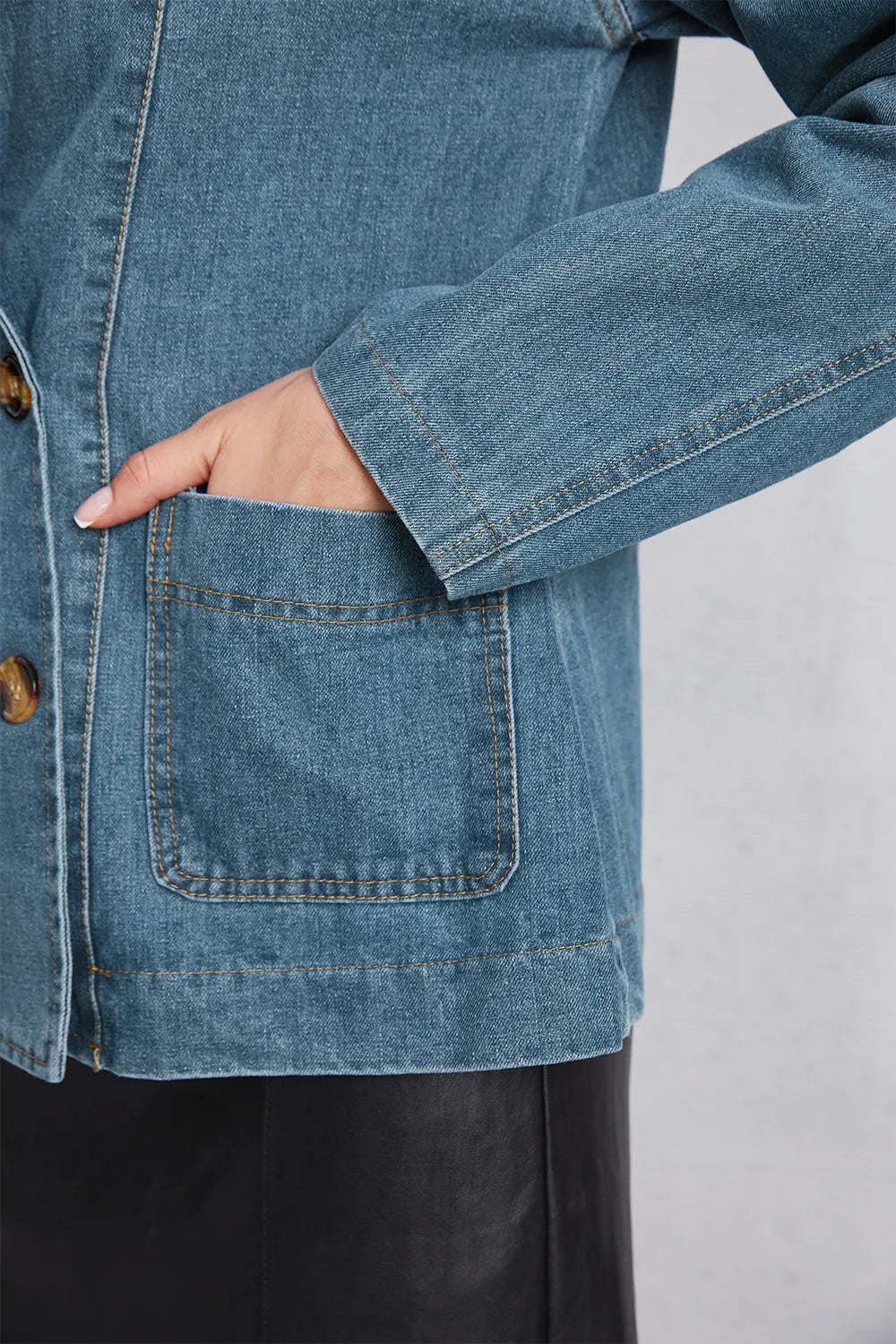 Pocketed Button Up Denim Jacket - cas7m