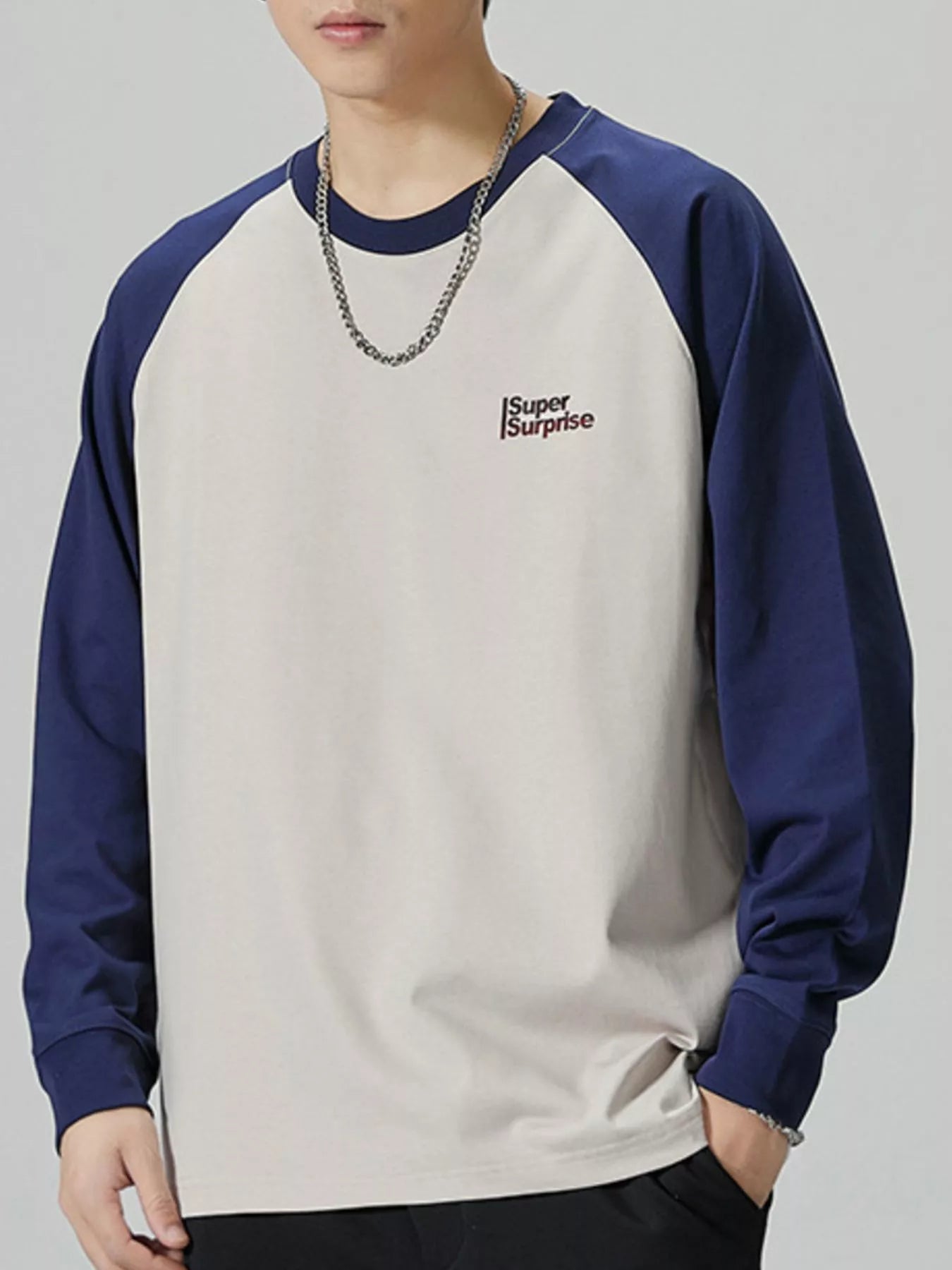 Men's Plus Size Round Neck Raglan Sleeve T-Shirt - cas7m