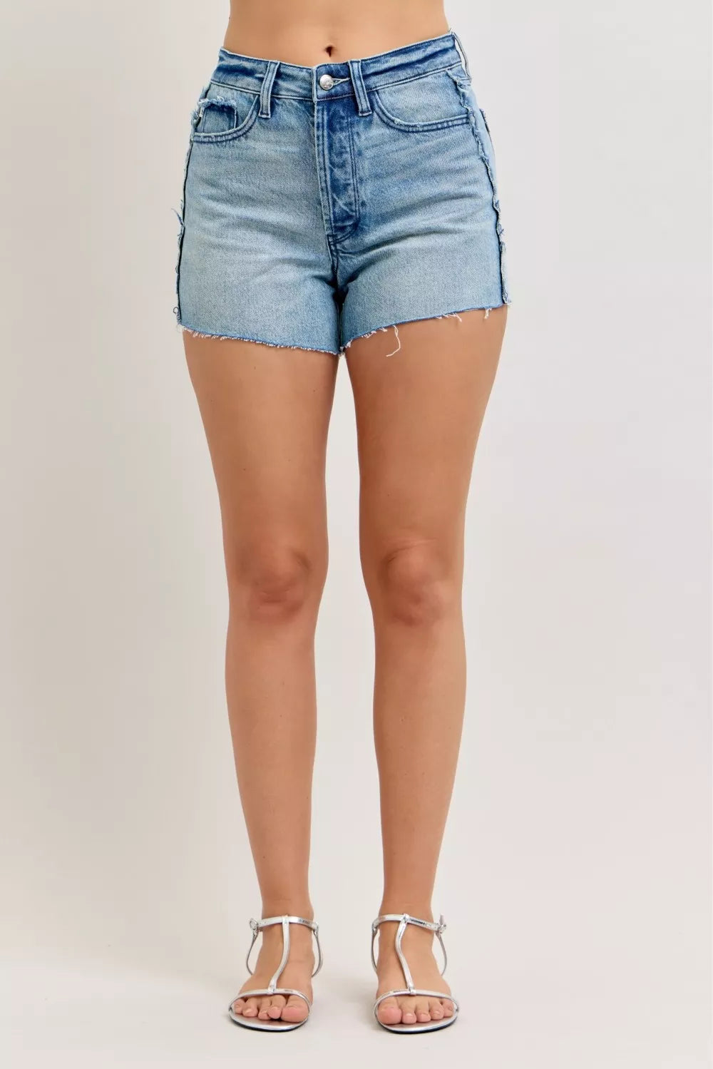 Judy Blue Hw Rigid Magic Cut Off Denim Shorts with Raw Side Seams - cas7m