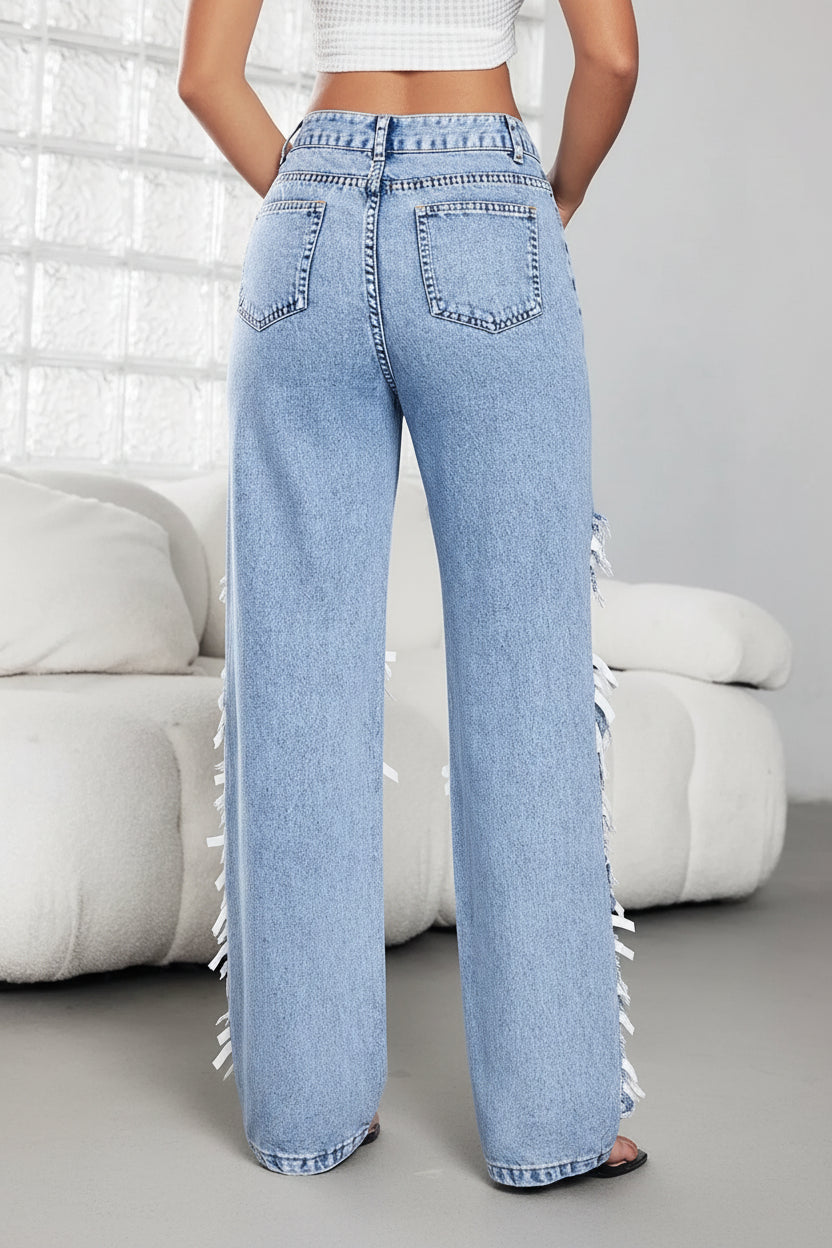 Bow Decor High Waist Wide Leg Jeans - cas7m