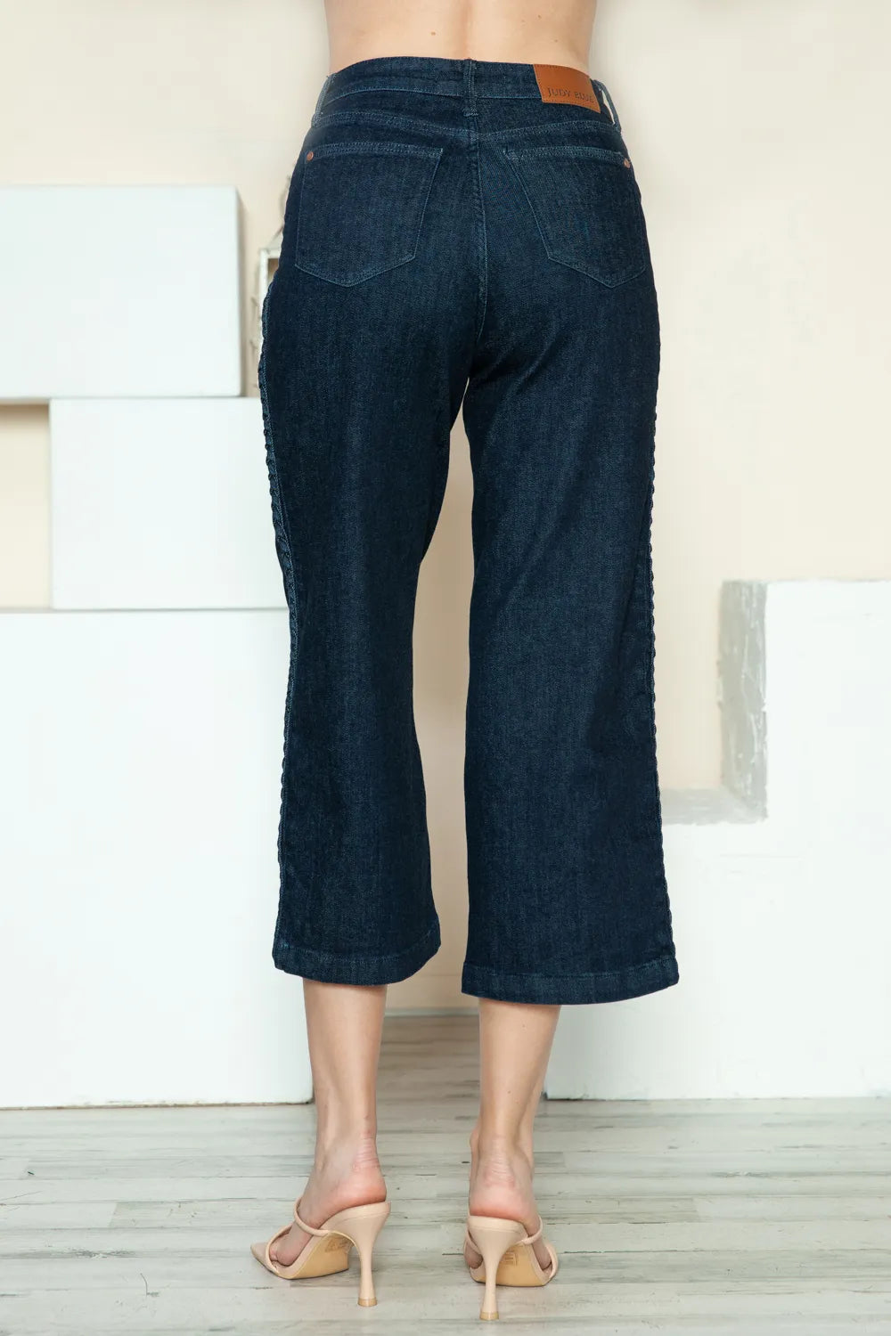 Judy Blue Full Size Side Seam Braid Detail Crop Wide Leg Jeans - cas7m