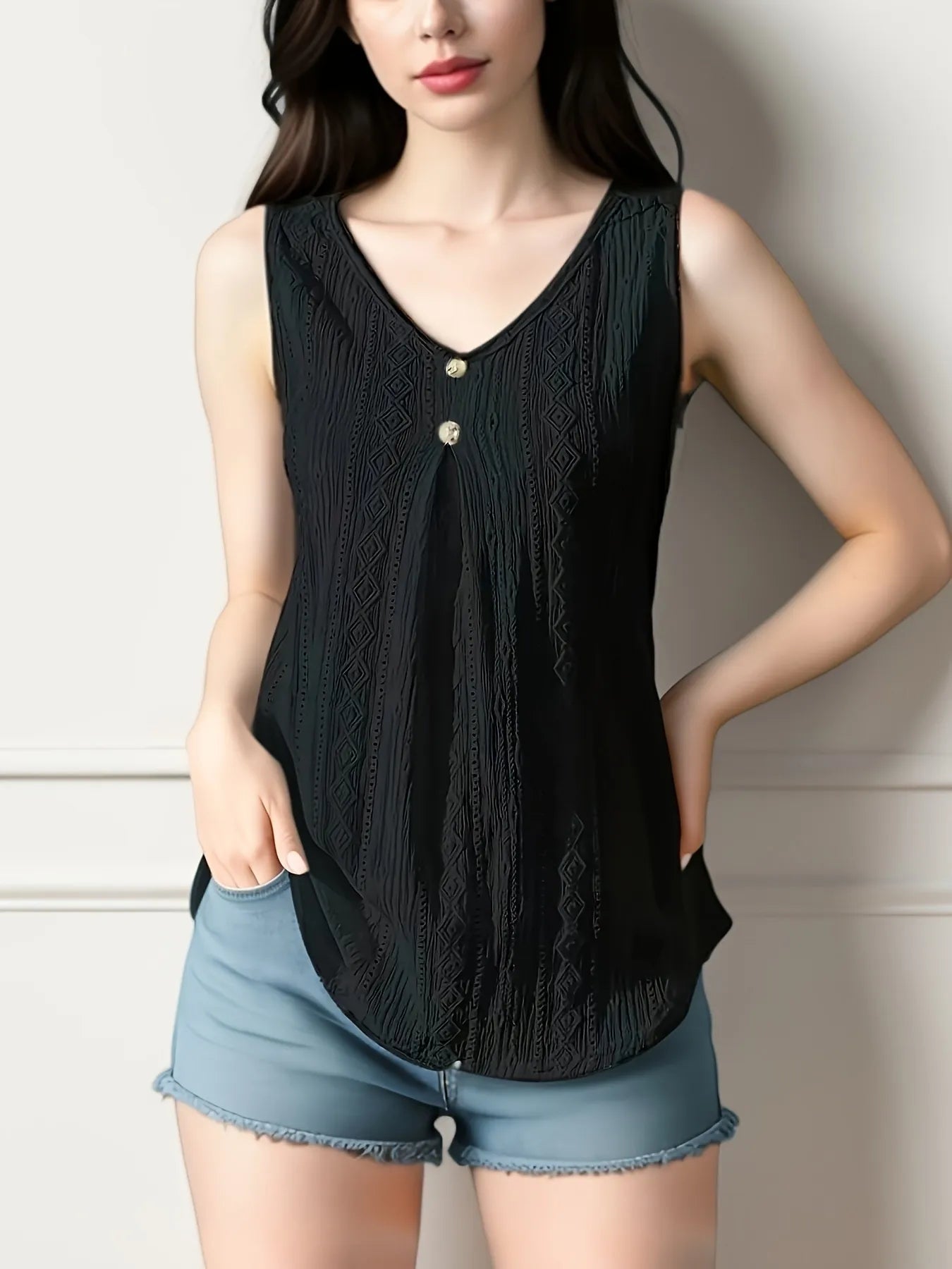 Lace V-Neck Tank - cas7m