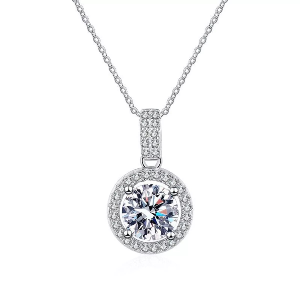 1 Carat Moissanite 925 Sterling Silver Pendant Necklace - cas7m