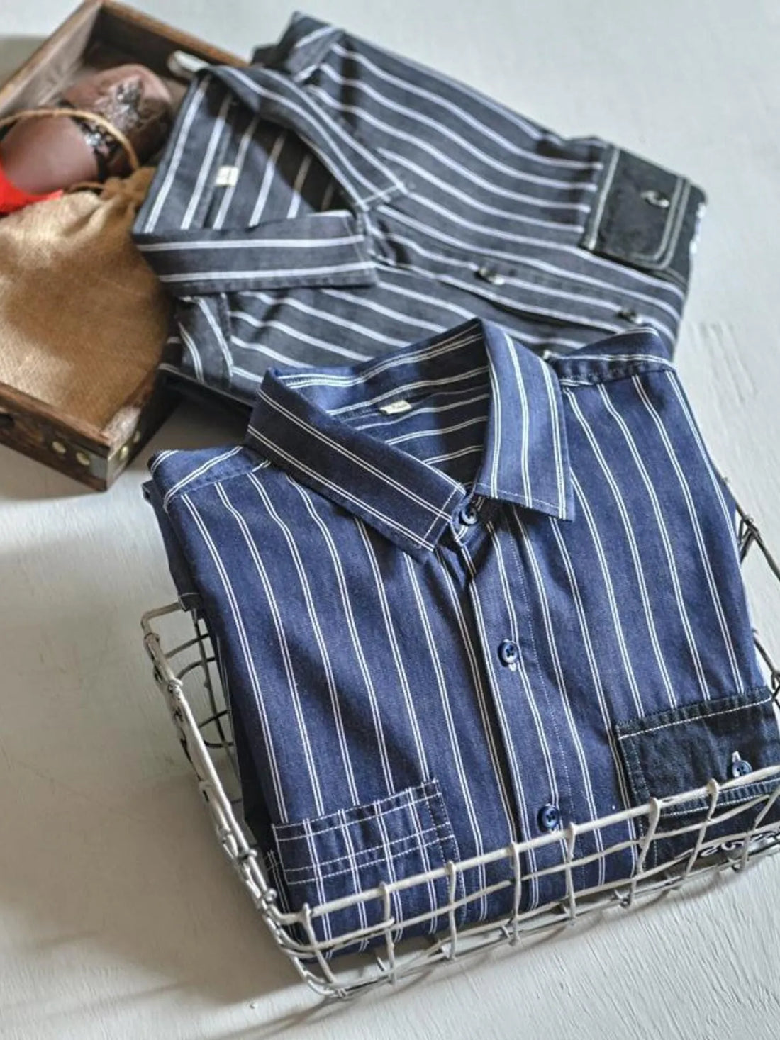 Men's Plus Size Striped Button Up Long Sleeve Shirt - cas7m