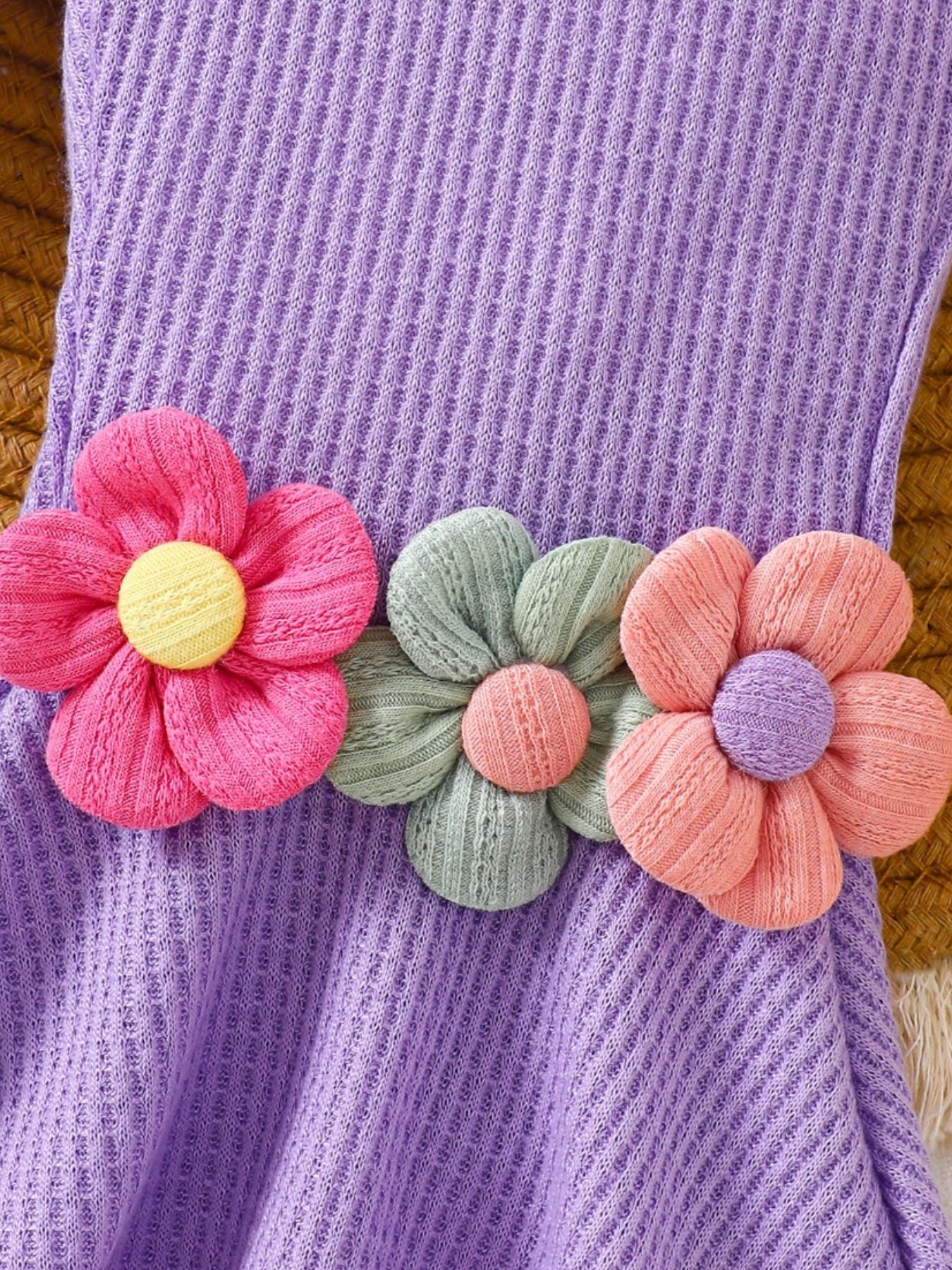 Children's Floral Decor Smocked Ruffle Hem Jumpsuit - cas7m
