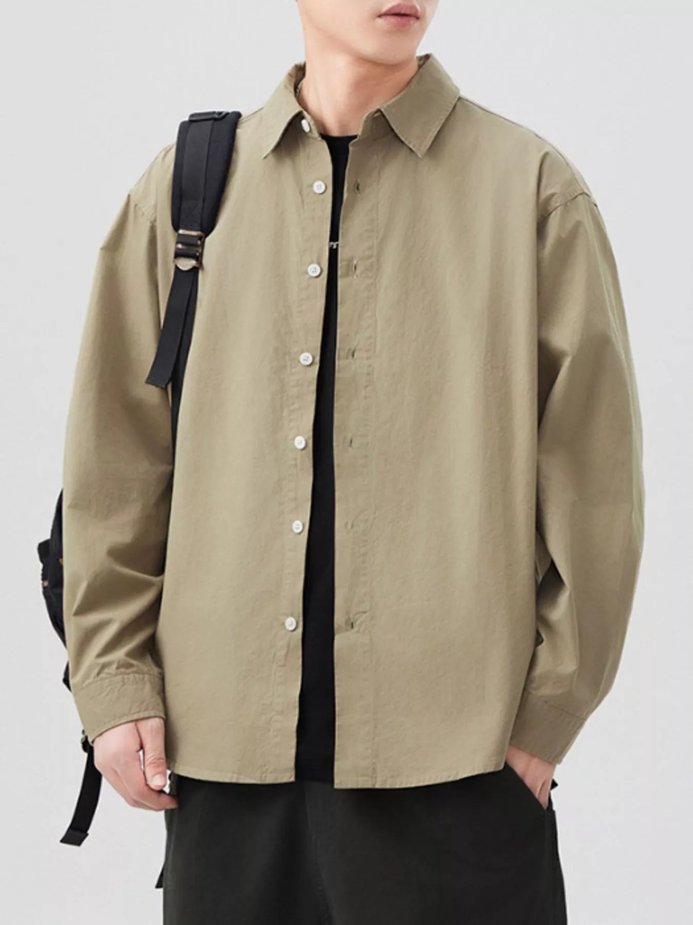 Men's Plus Size Button Up Long Sleeve Shirt - cas7m