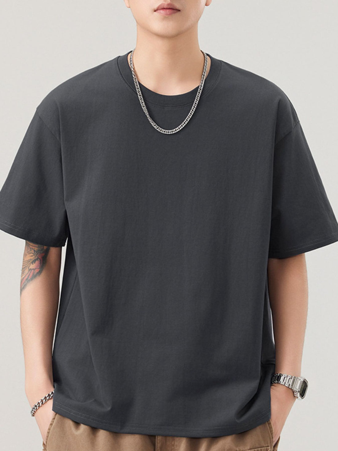 Men's Plus Size Solid Color Casual Loose T-Shirt - cas7m