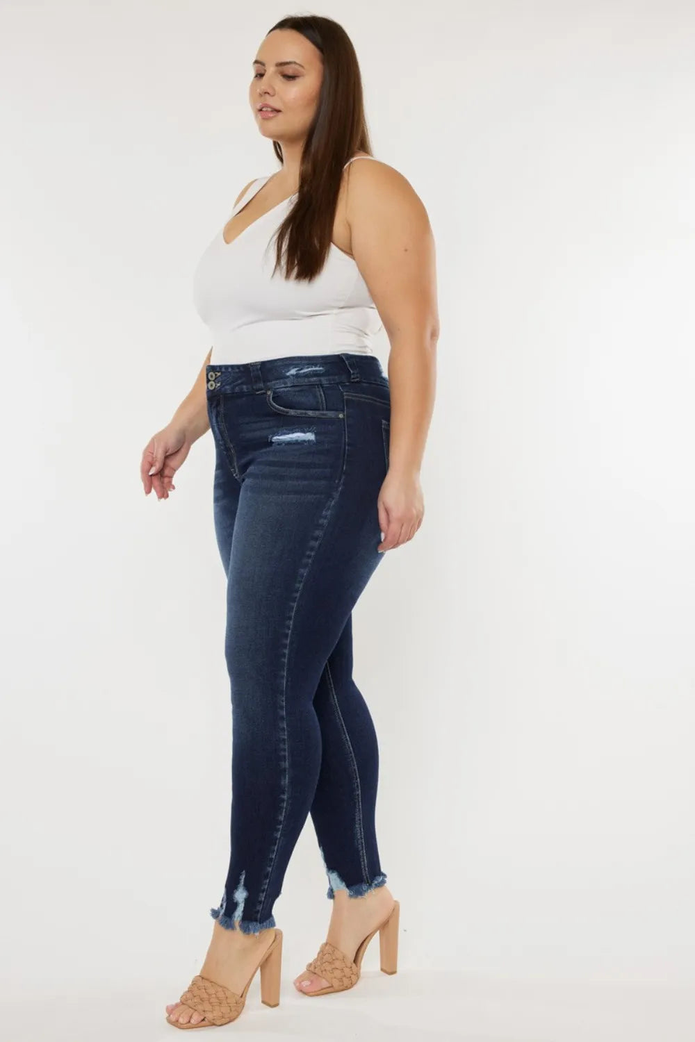 Kancan Full Size Cat's Whiskers Raw Hem High Waist Jeans - cas7m