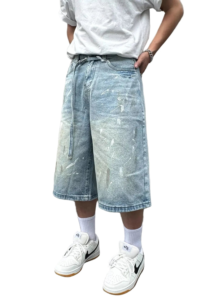 Men's Plus Size Wide-Leg Denim Shorts - cas7m
