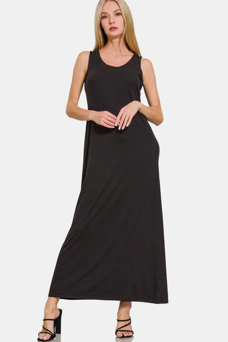 Zenana Scoop Neck Wide Strap Tank Dress - cas7m