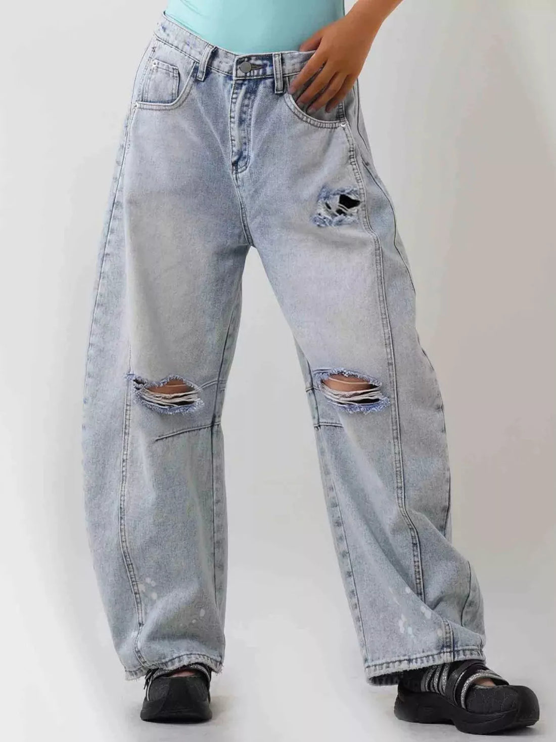 Distressed Wide Leg Jeans - cas7m