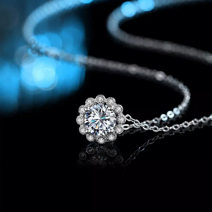 1 Carat Moissanite 925 Sterling Silver Flower Necklace - cas7m