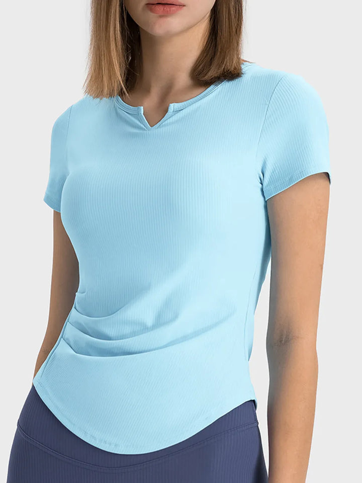 Millennia Notched Short Sleeve Active T-Shirt - cas7m