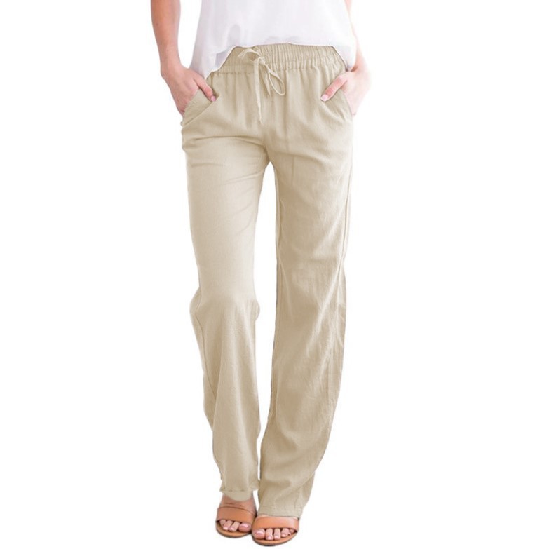 Cotton and Linen Drawstring Loose Casual Wide-Leg Trousers - cas7m