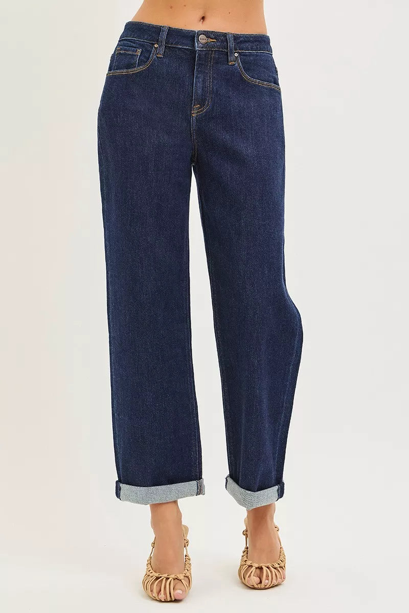 RISEN Slouchy Cropped  Boyfriend Jeans With Cuffed Hem - cas7m
