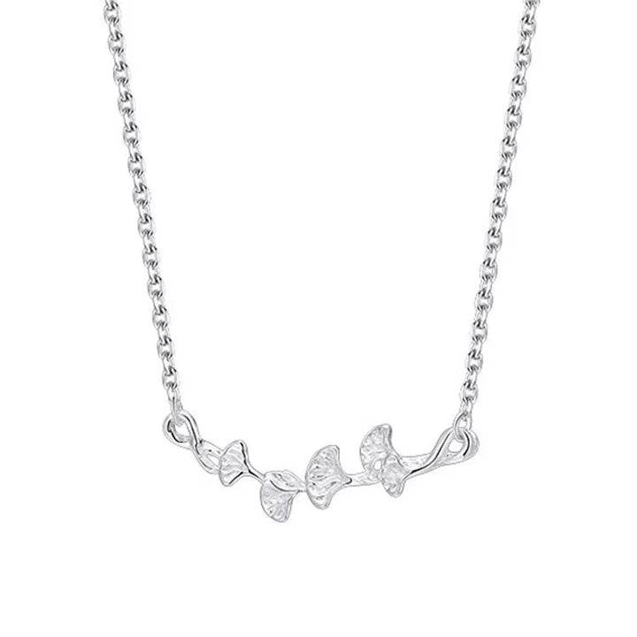 925 Sterling Silver Ginkgo Leaf Necklace - cas7m