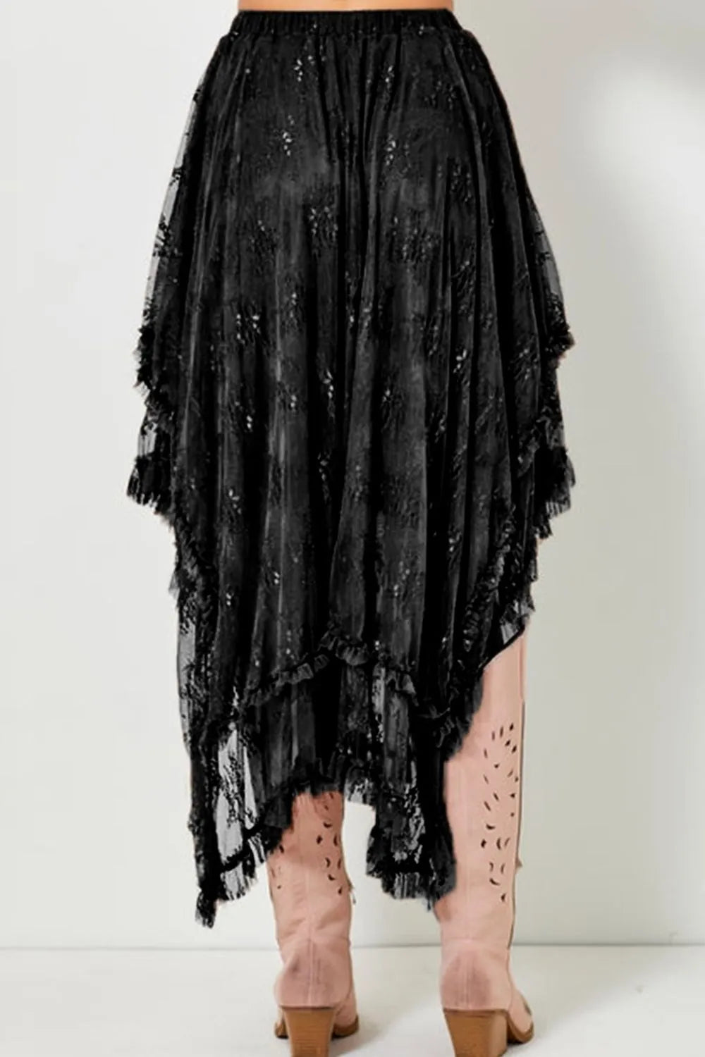 Elastic Waist Asymmetrical Lace Skirt - cas7m