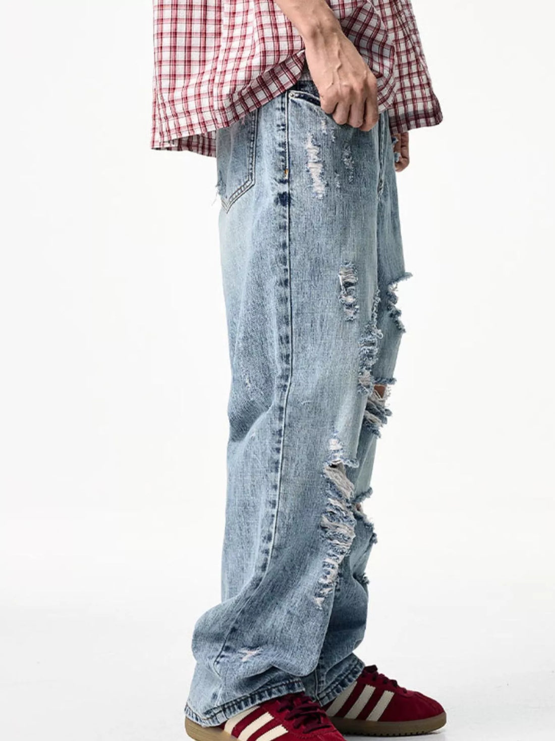 Men's Distressed Wide Leg Jeans - cas7m