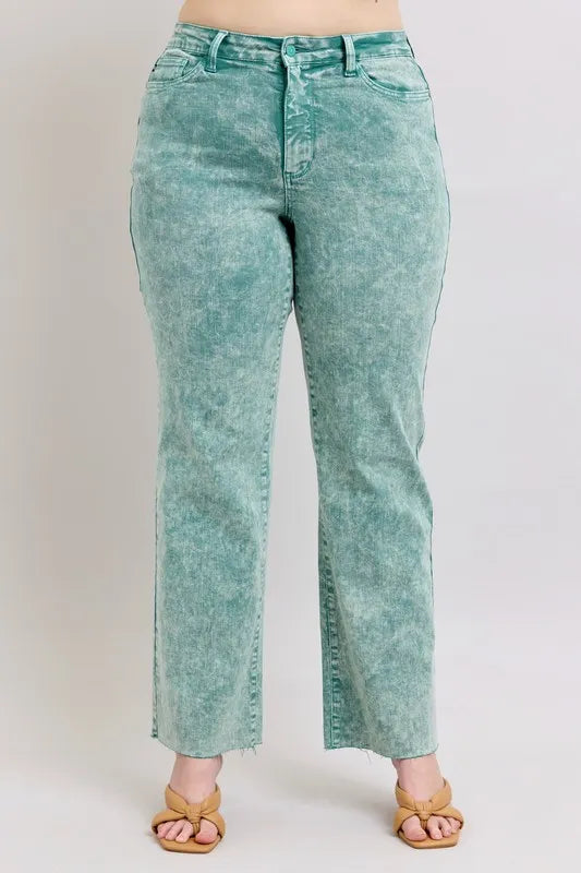 Judy Blue Full Size High Waist Garment Dyed Raw Hem Dad Jean Plus Size - cas7m