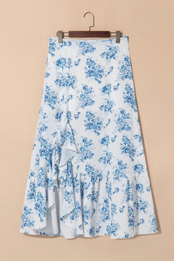 Ruffled Asymmetrical Split Midi Skirt - Chic Polyester Style - cas7m