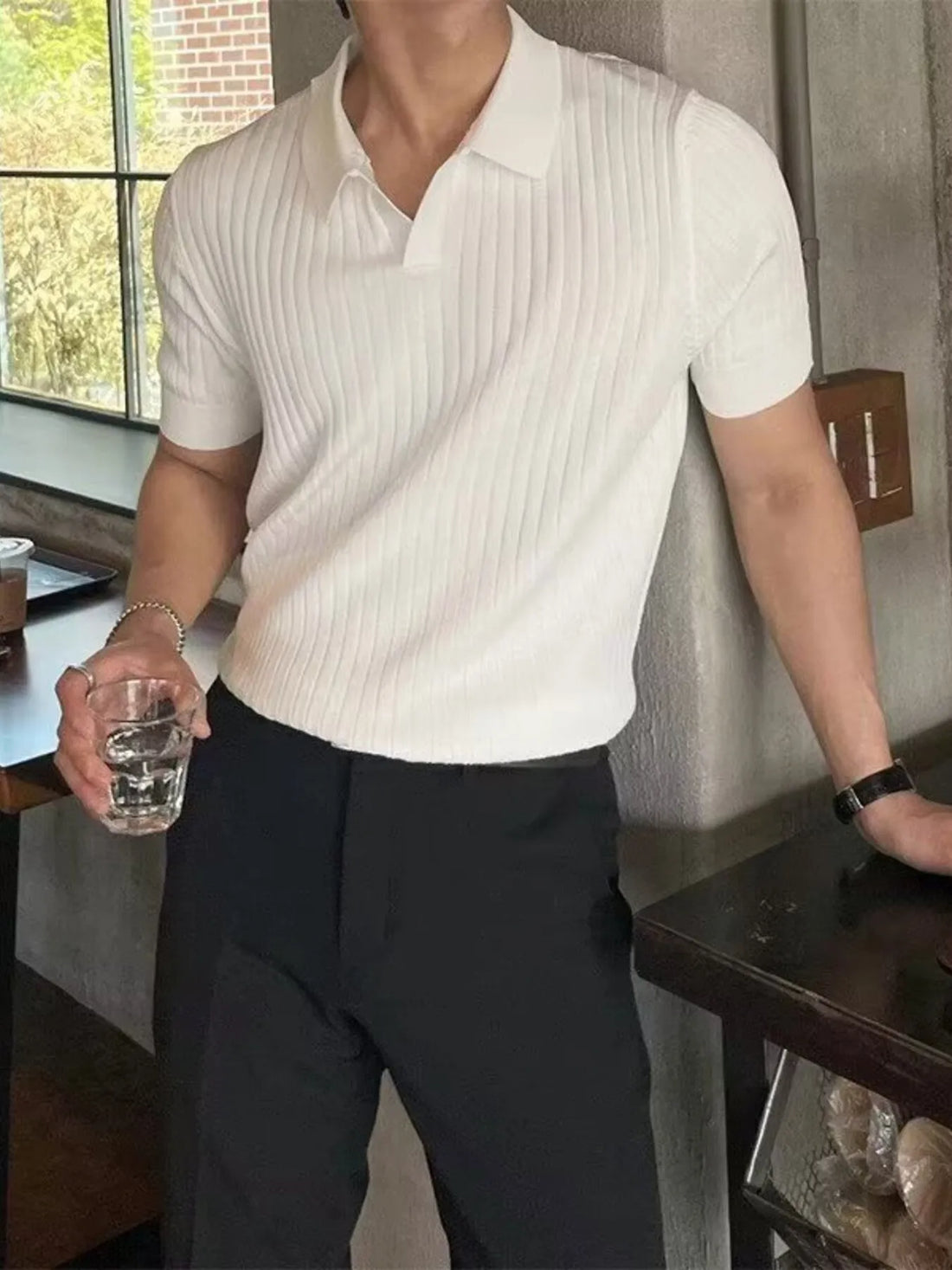 Men's Plus Size Ribbed Knit Short Sleeve Top - cas7m
