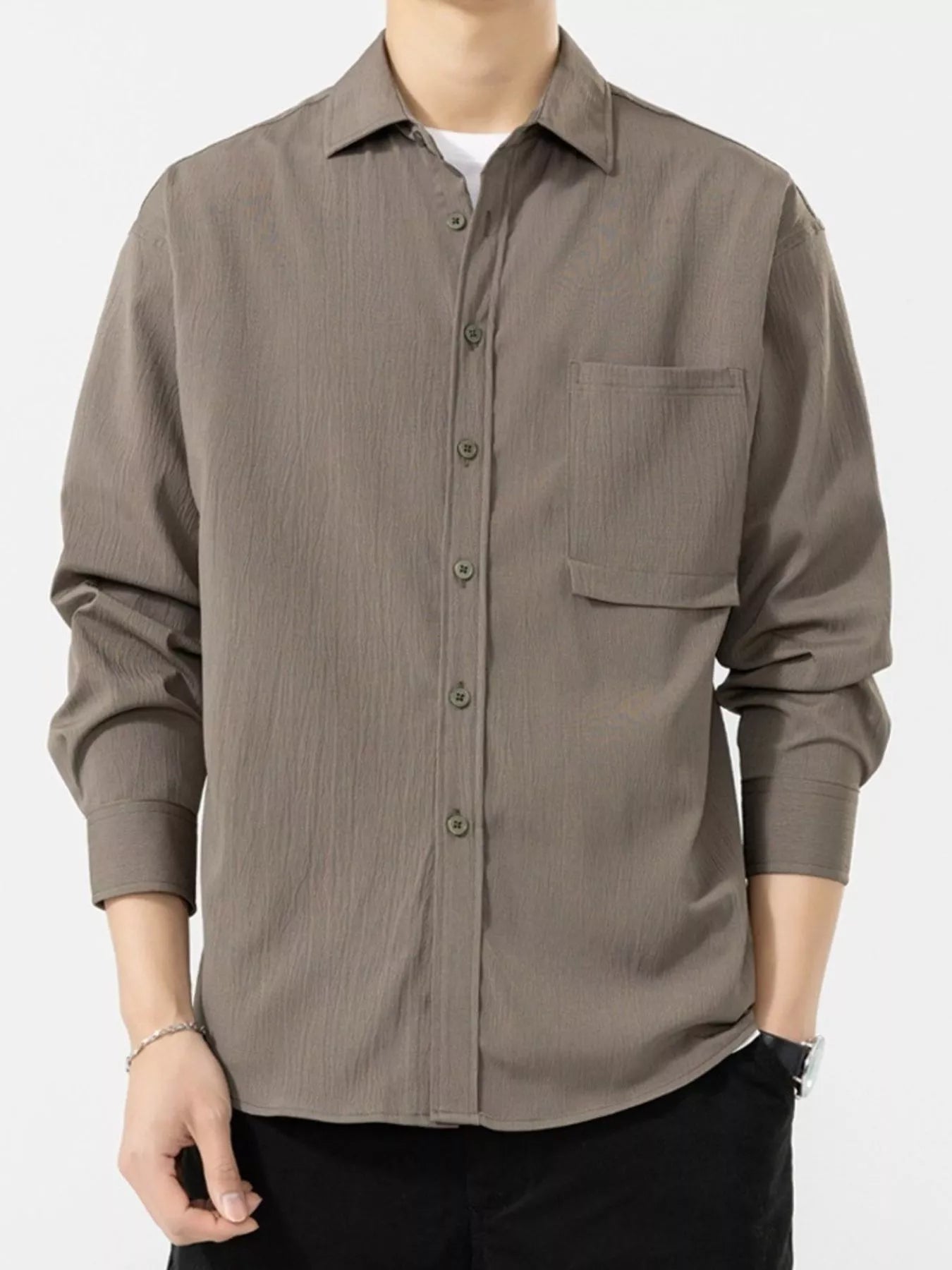 Men's Plus Size Button Up Long Sleeve Shirt - cas7m