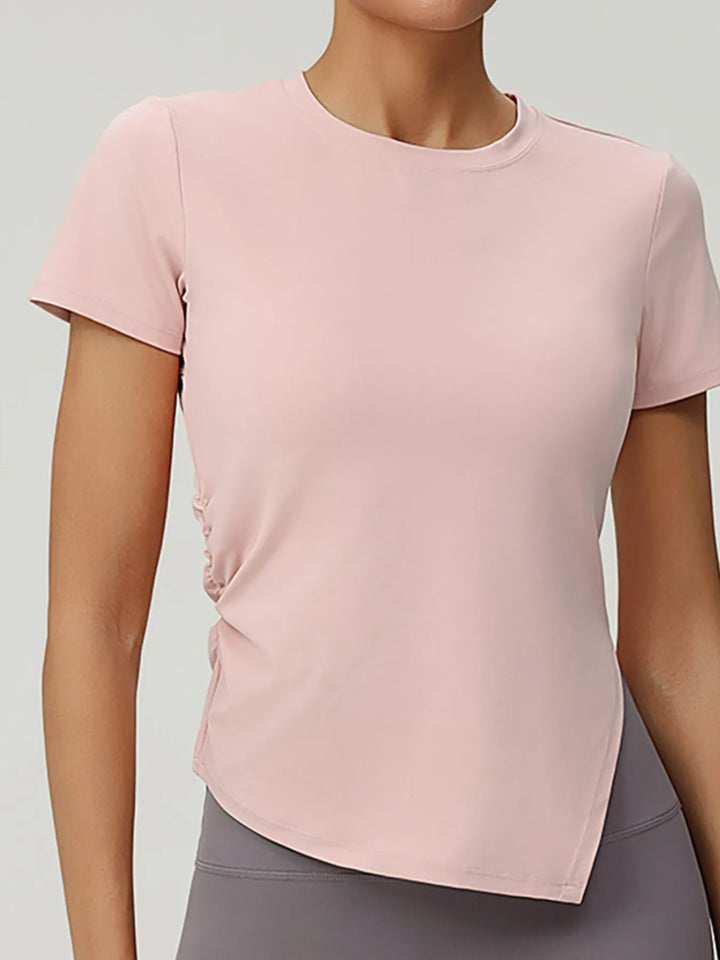 Full Size Slit Round Neck Short Sleeve Active T-Shirt Plus Size - cas7m