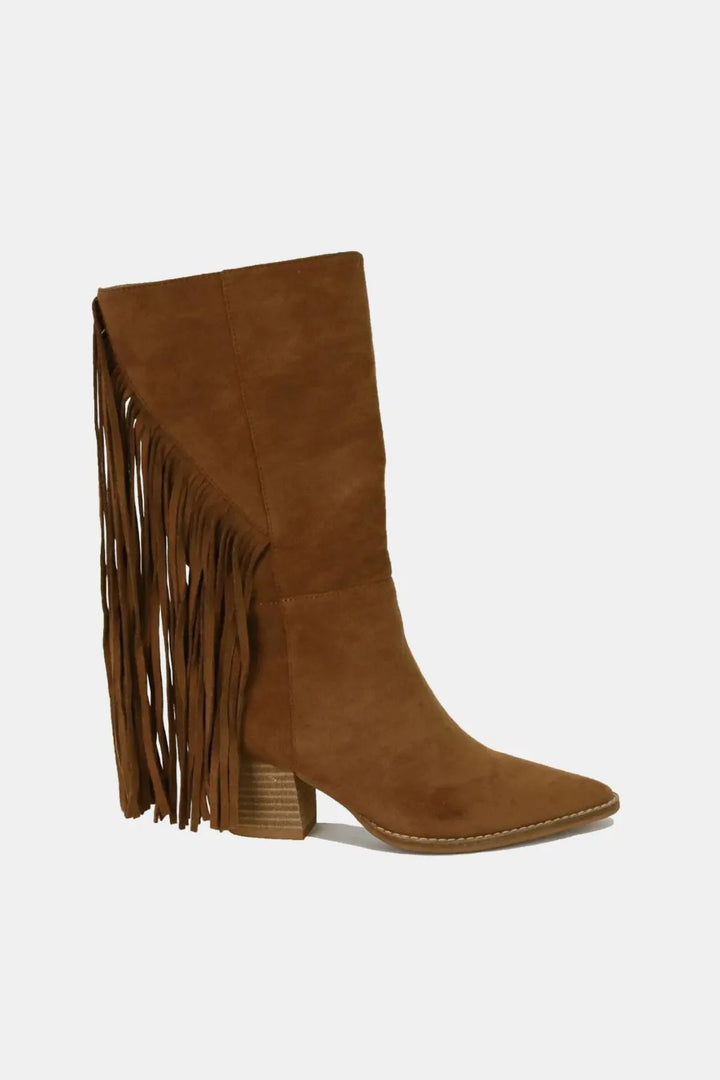 Beast Fashion Suede Fringe Point Toe Boots - cas7m