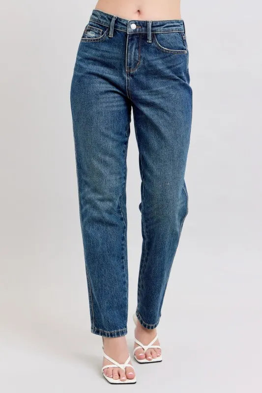 Judy Blue Full Size High Waisted Rigid Magic Non-destroy Straight Leg Jeans Plus Size - cas7m