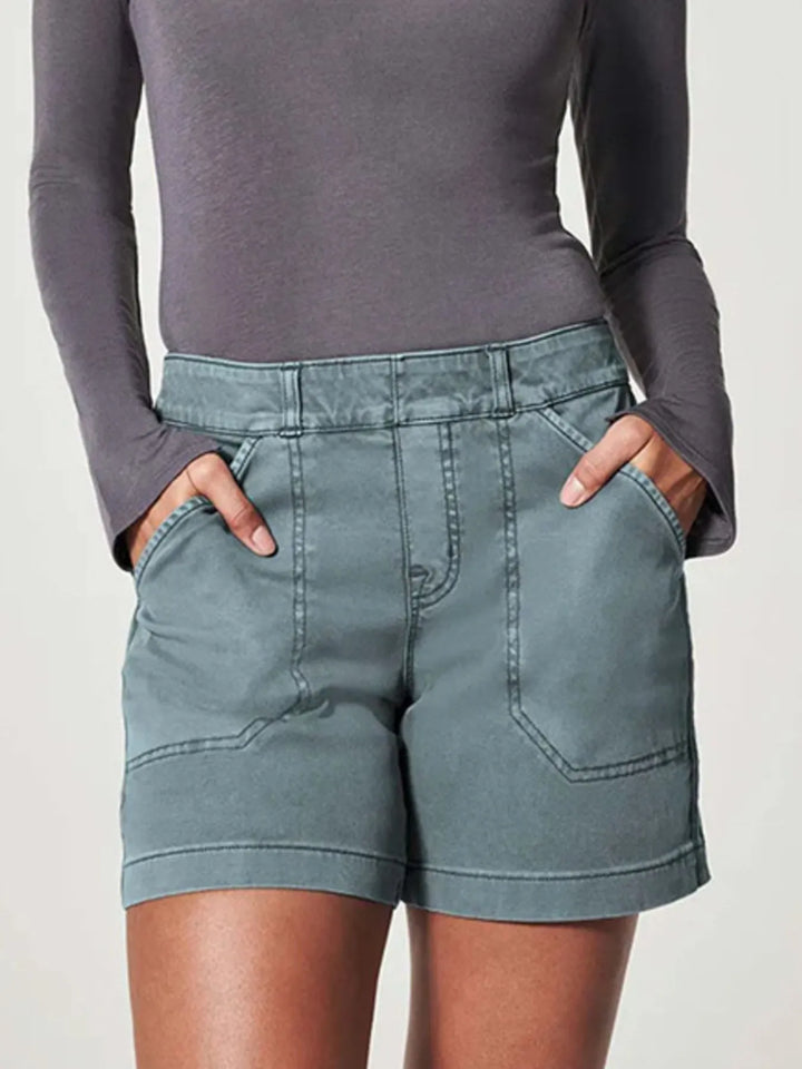 Full Size Vintage Washed Denim Shorts with Pockets Plus Size - cas7m