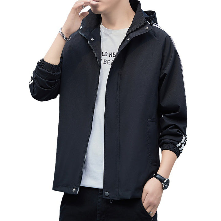 Casual Jacket All-matching And Handsome Striped Sports Detachable Hat Top - cas7m