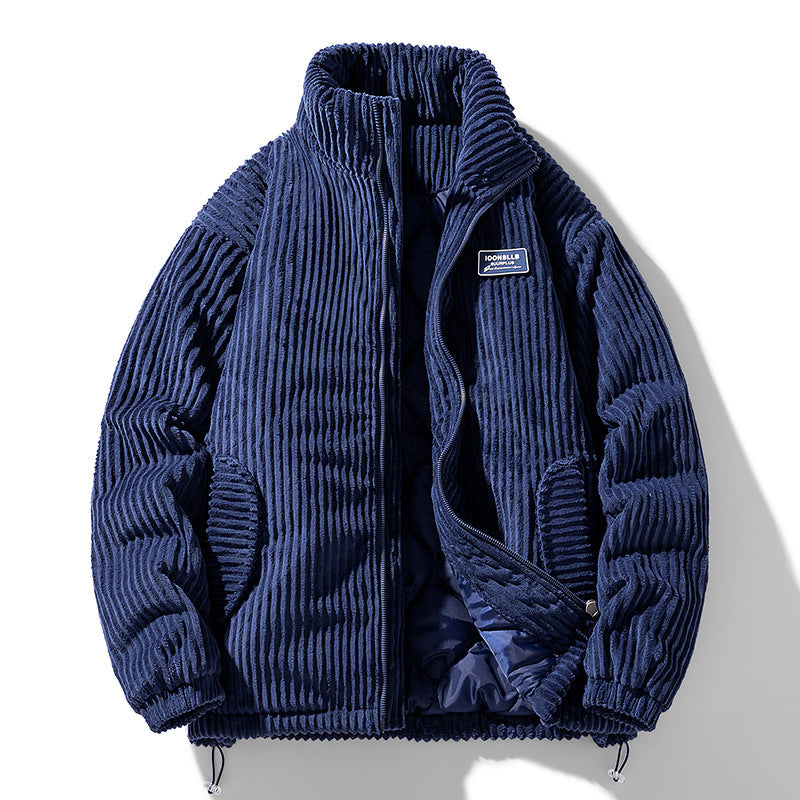 Winter Corduroy Cotton-padded Coat Warm Stand Collar Zipper Jacket Casual Outdoor Streetwear Men's Clothing - cas7m