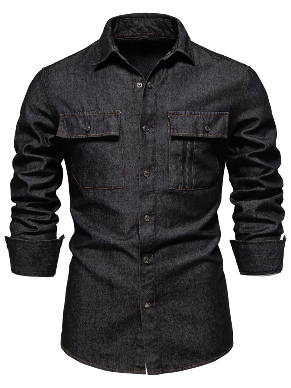 Men's Snap Down Long Sleeve Denim Shirt - cas7m