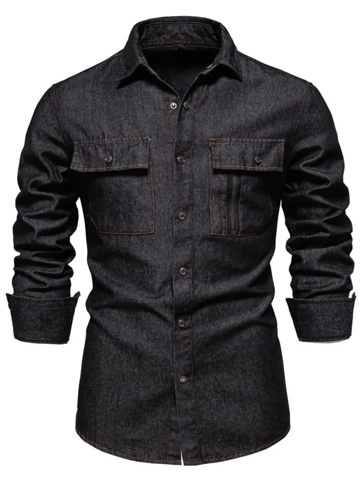 Men's Snap Down Long Sleeve Denim Shirt - cas7m