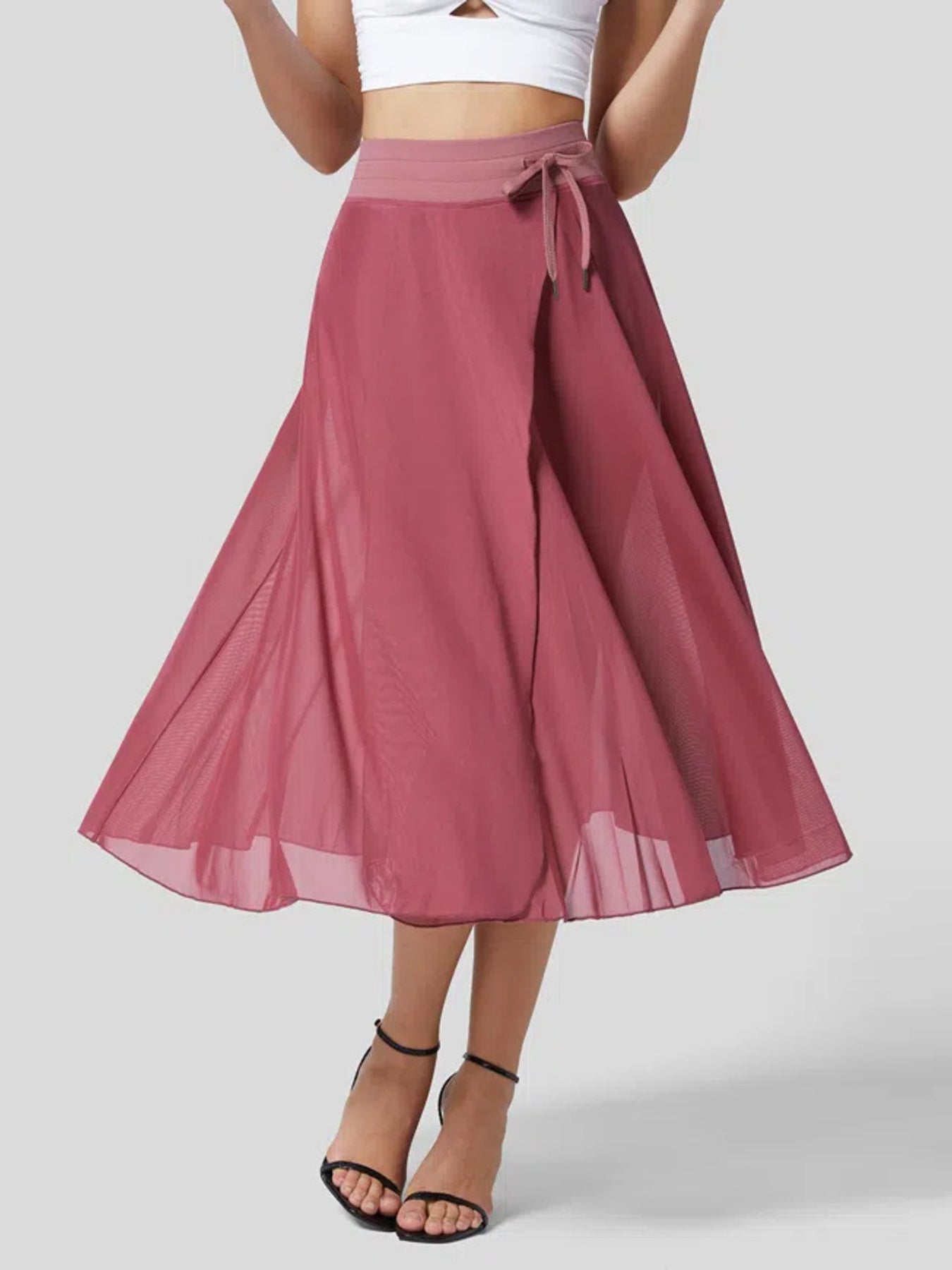 Slit Flowy Skirt with Shorts Liner - cas7m