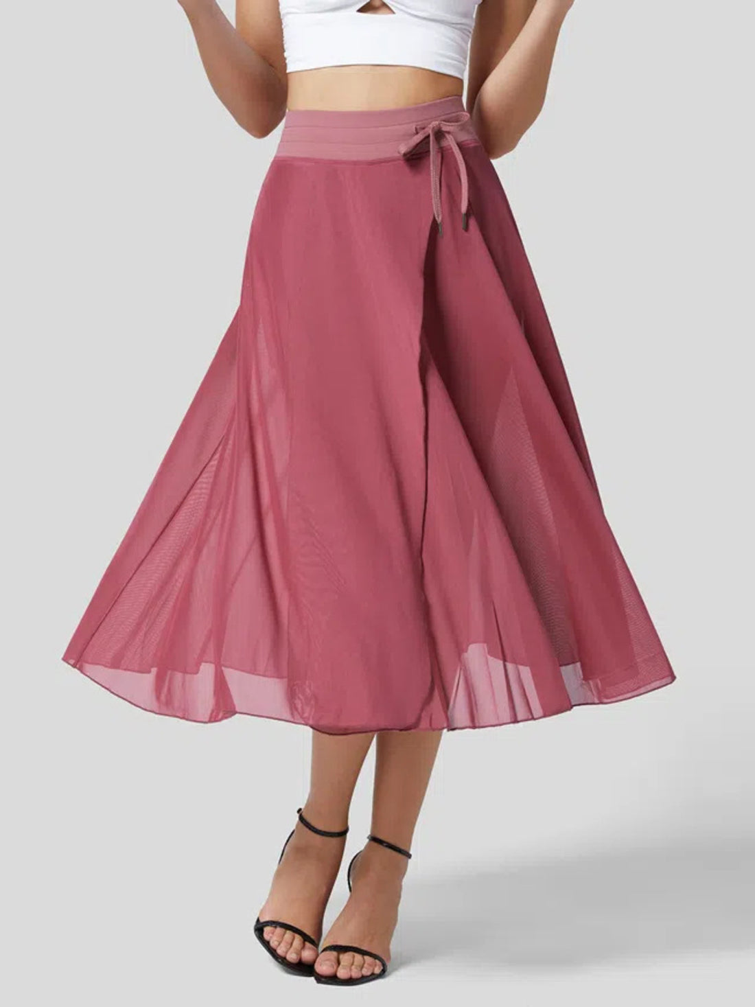 Slit Flowy Skirt with Shorts Liner - cas7m