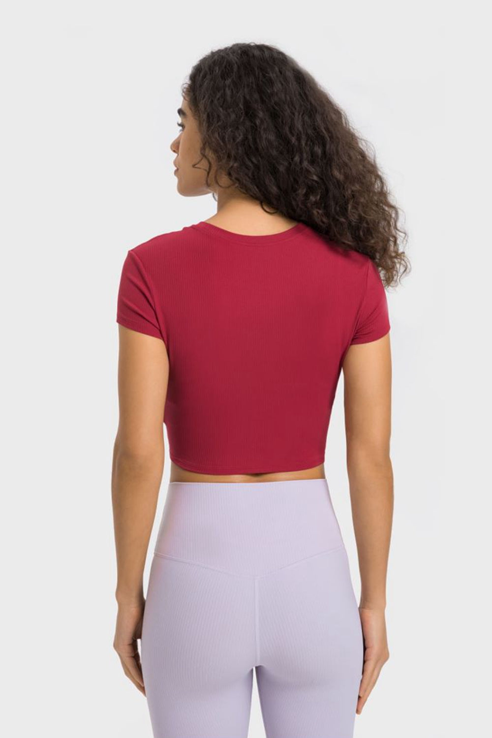 Soft Flex Cropped Yoga Top - Stretchy Solid Short Sleeve - cas7m