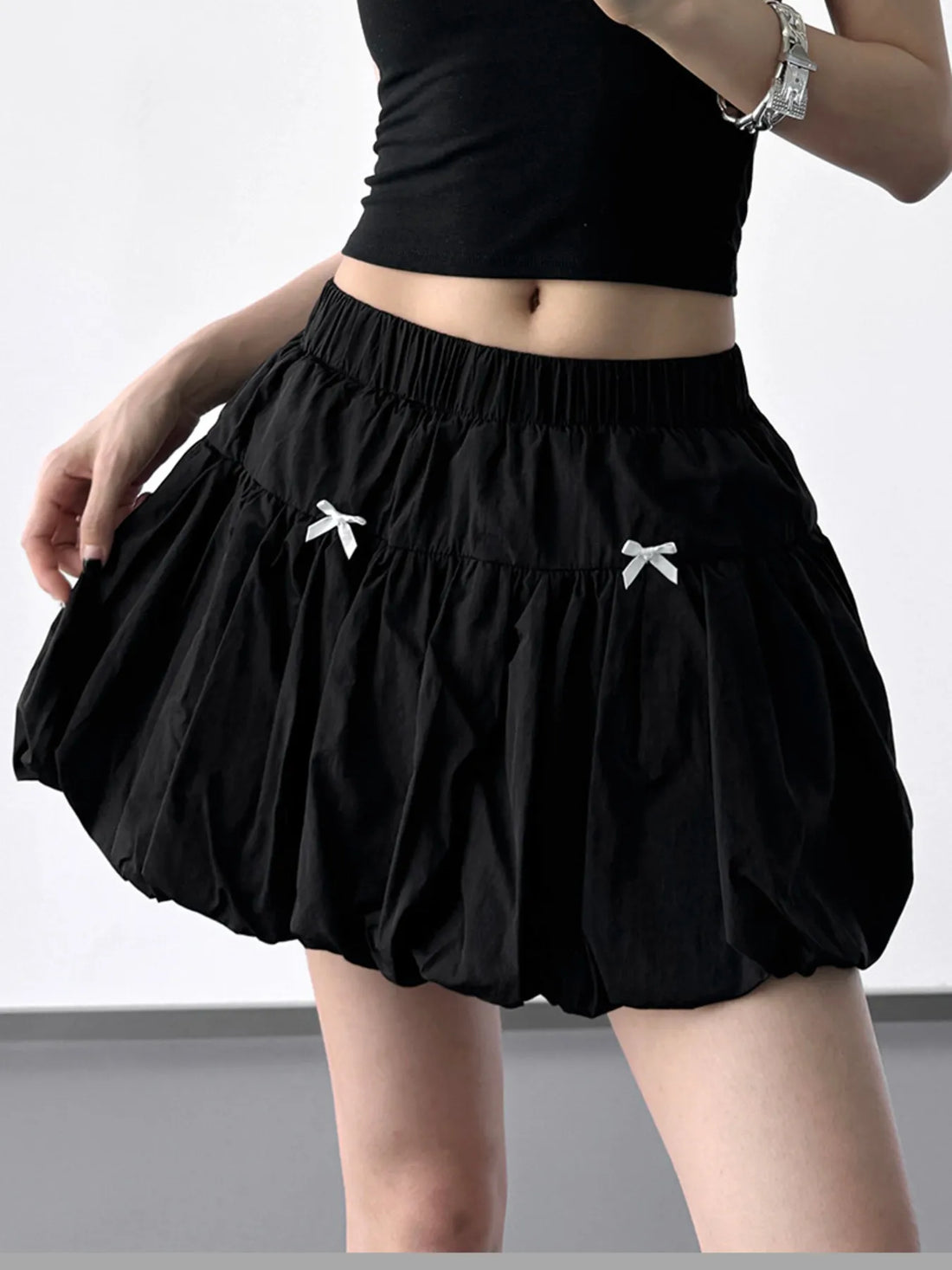 Bubble Hem Elastic Waist Mini Skirt - cas7m
