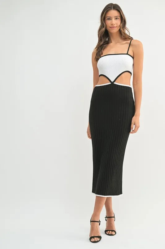 MABLE Ribbed Knit Color Block Cutout Midi Dress - cas7m