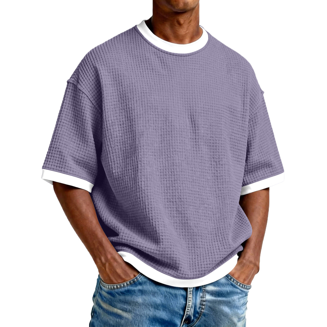Men's Crew Neck Contrast Color Casual T-Shirt - Cotton Blend Lightweight Short Sleeve Top For Daily Wear - cas7m